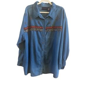 CST Blues Womens Western SouthWestern Beaded Denim Shirt Blouse Plus Size 3X